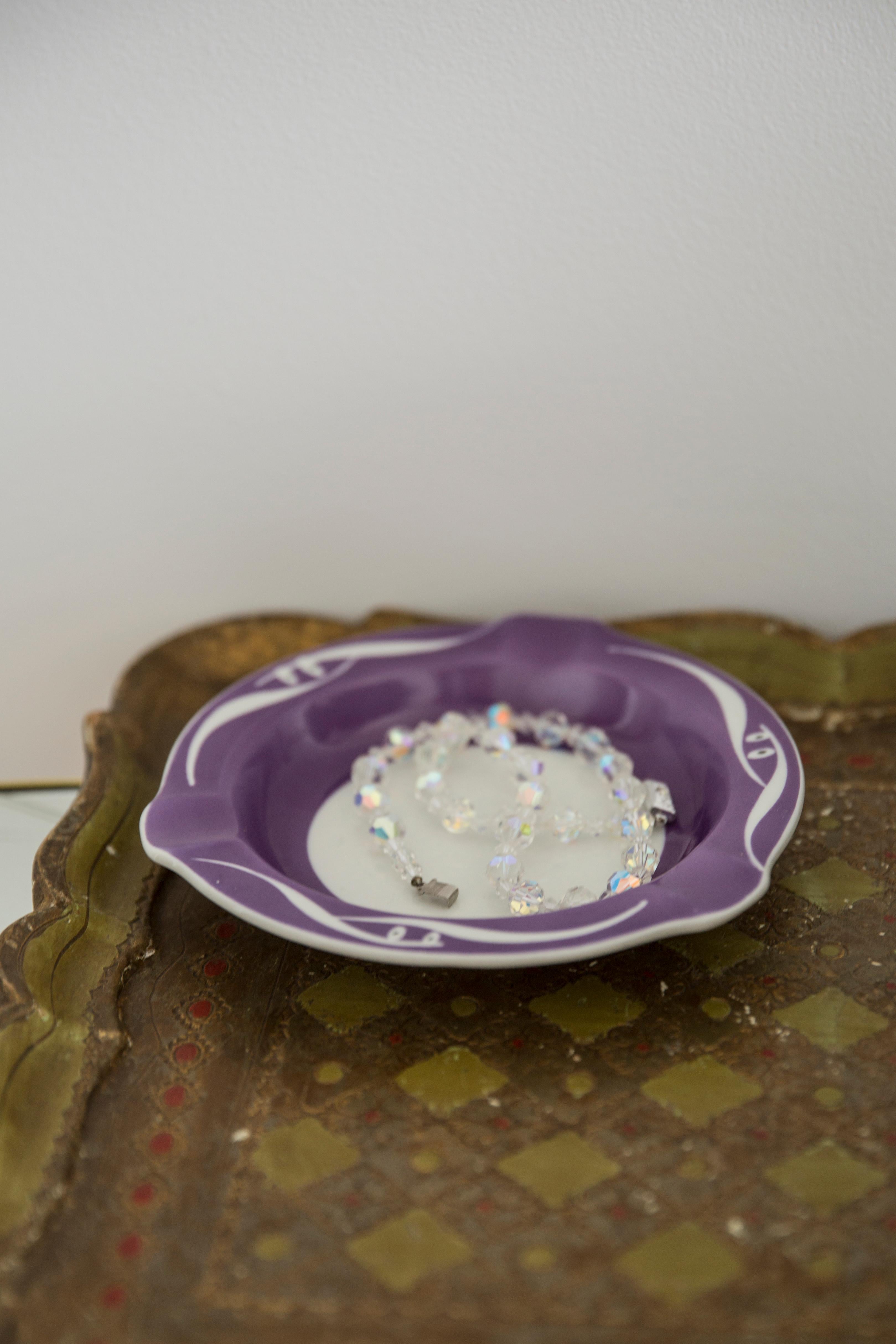 Mid Century Porcelain Ceramic Purple Violet Ashtray, Europe, 1970s For Sale 4