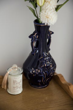 Mid Century Porcelain Ceramic Vase with Flowers, Hand Painted, Europe, 1960s