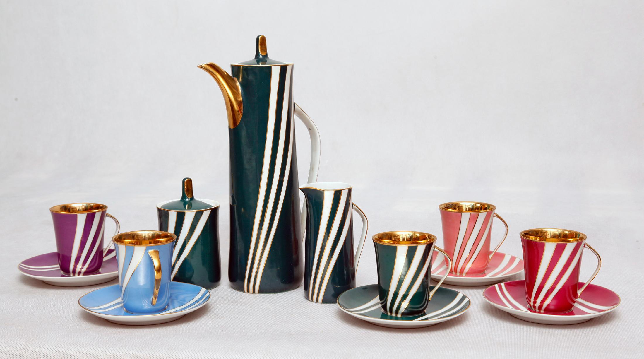 Hand-Painted Mid Century Porcelain Coffee Set by Wincenty Potacki for Ćmielów, Poland, 1960s For Sale