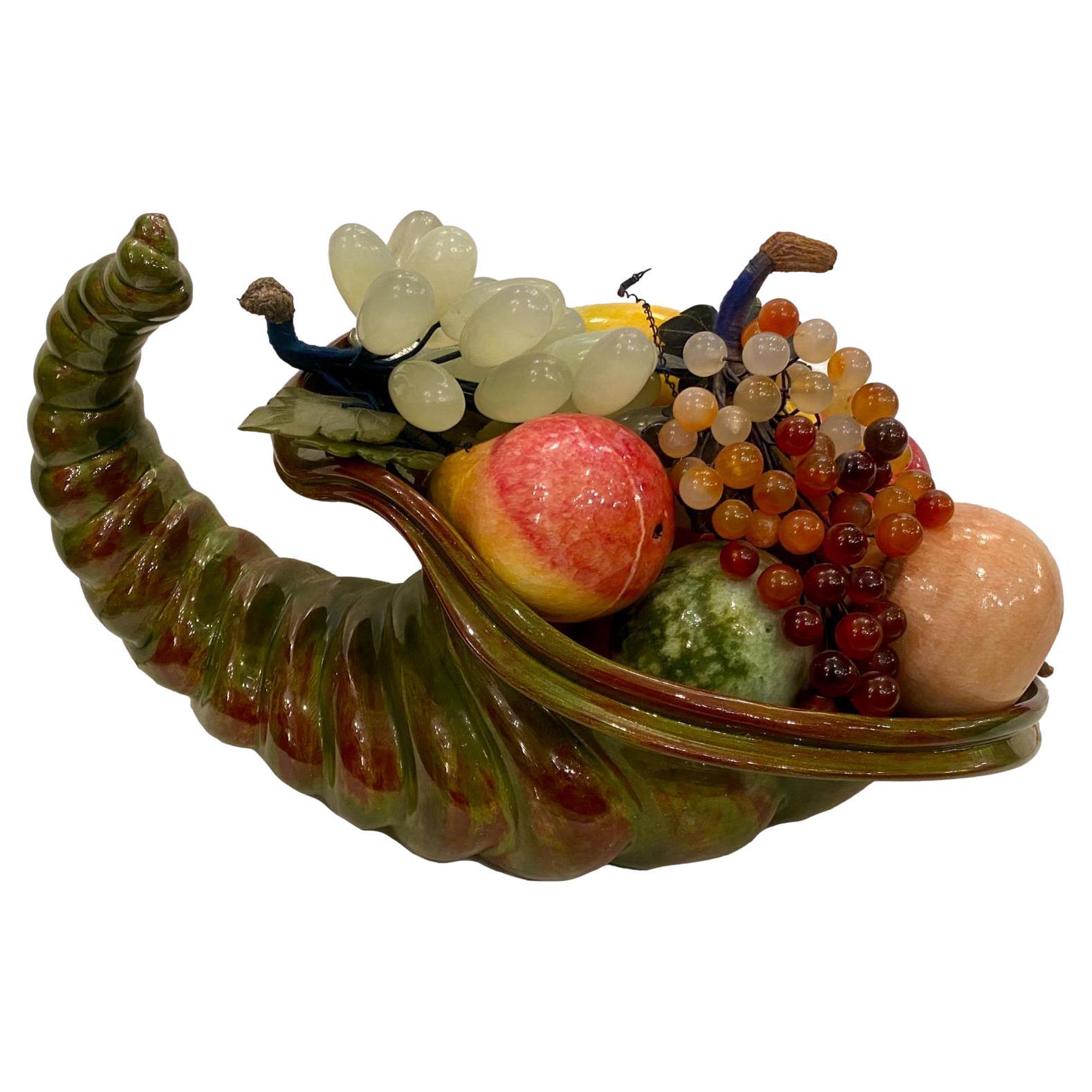 Mid Century Porcelain Cornucopia with Carved Fruit For Sale