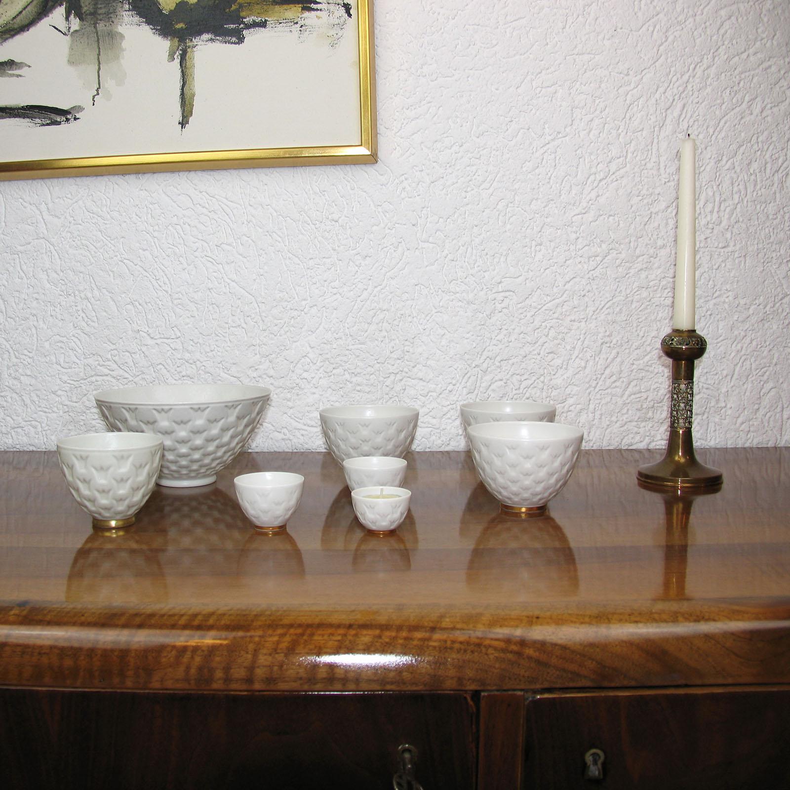 Swedish Midcentury Porcelain Crown Bowls or Candleholders by Gunnar Nylund, Rörstrand