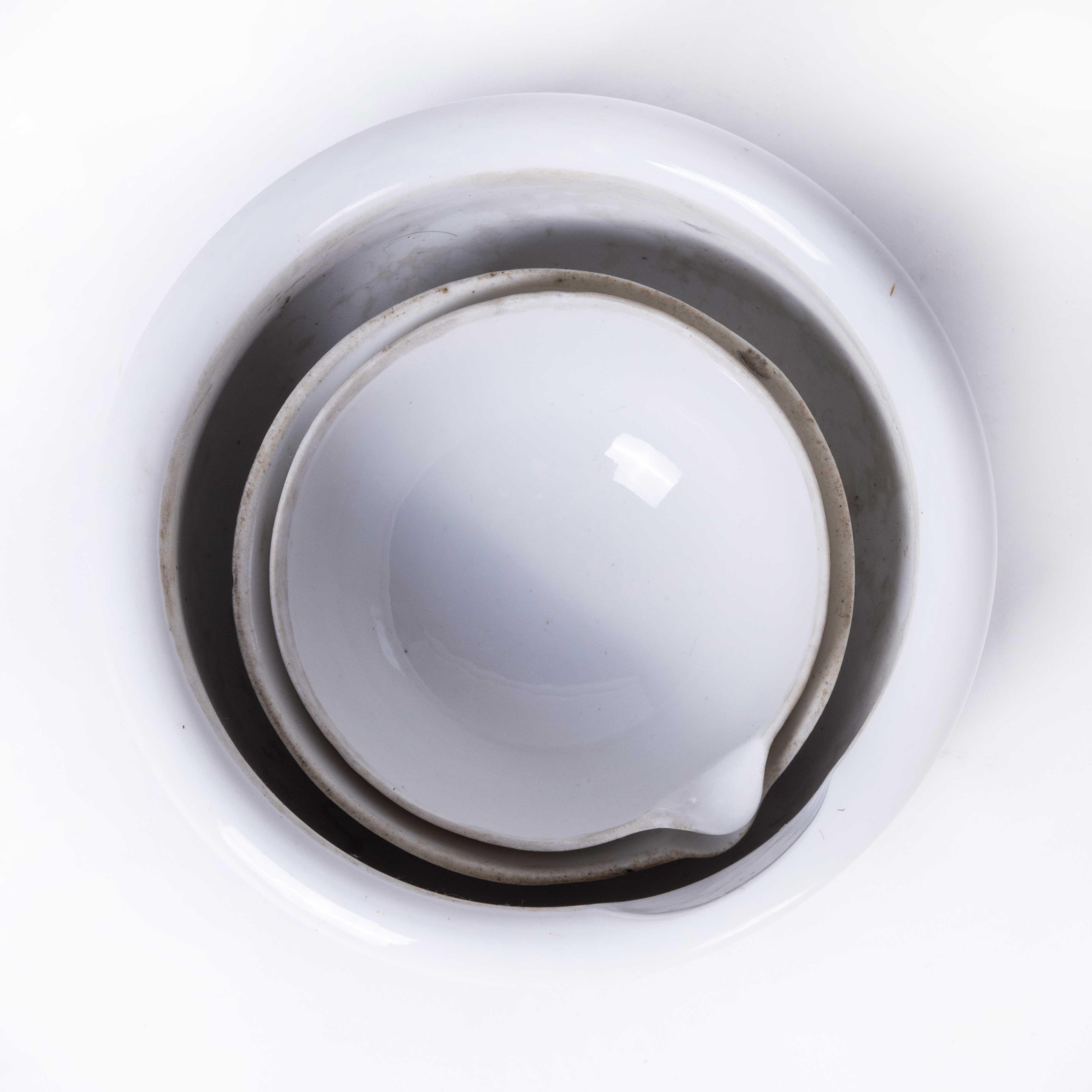 20th Century Mid Century Porcelain Crucible Laboratory Bowls - Set Of Three For Sale
