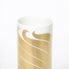 Mid-Century Porcelain Cylindrical Vase w/ 24karat Gold Overlay by Rosenthal