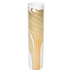 Mid-Century Porcelain Cylindrical Vase w/ 24karat Gold Overlay by Rosenthal