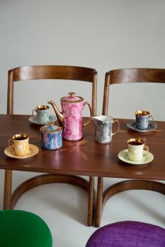 Mid-Century Porcelain Marble Tea Coffee Service Jug and Cups, Europe, 1960s