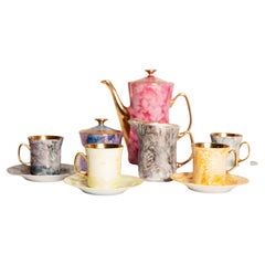 Vintage Mid-Century Porcelain Marble Tea Coffee Service Jug and Cups, Europe, 1960s