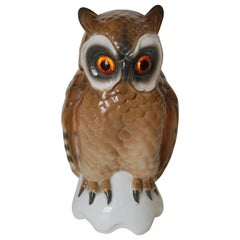 Retro Midcentury Porcelain Owl Accent Lamp