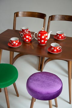 Servicio de café y tazas de té de porcelana de lunares rojos de mediados de siglo, Polonia, 1960