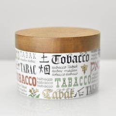 Mid-Century Porcelain Tobacco Jar with Wood Lid, Italian Style Typography