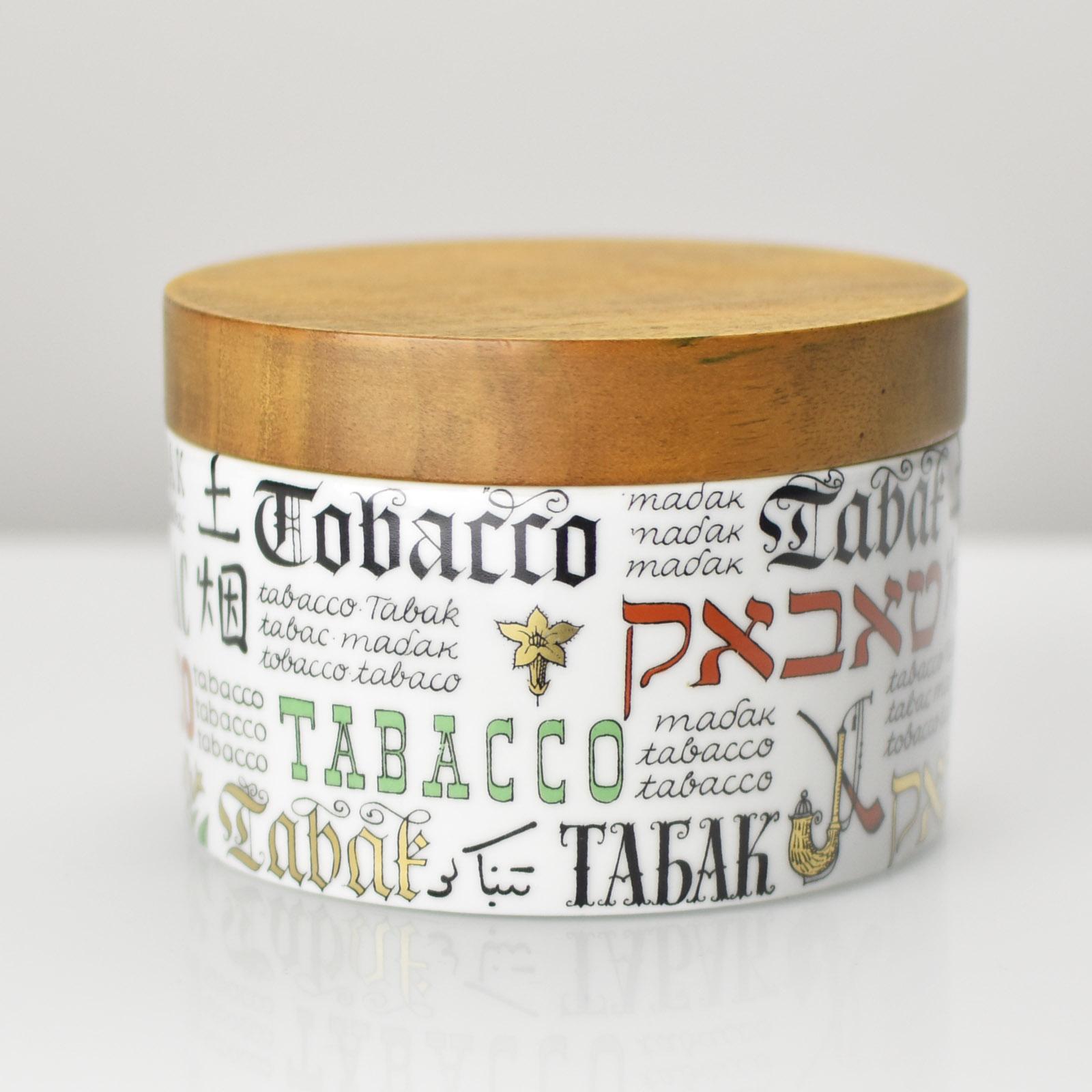 Mid-20th Century Mid-Century Porcelain Tobacco Jar with Wood Lid, Italian Style Typography For Sale