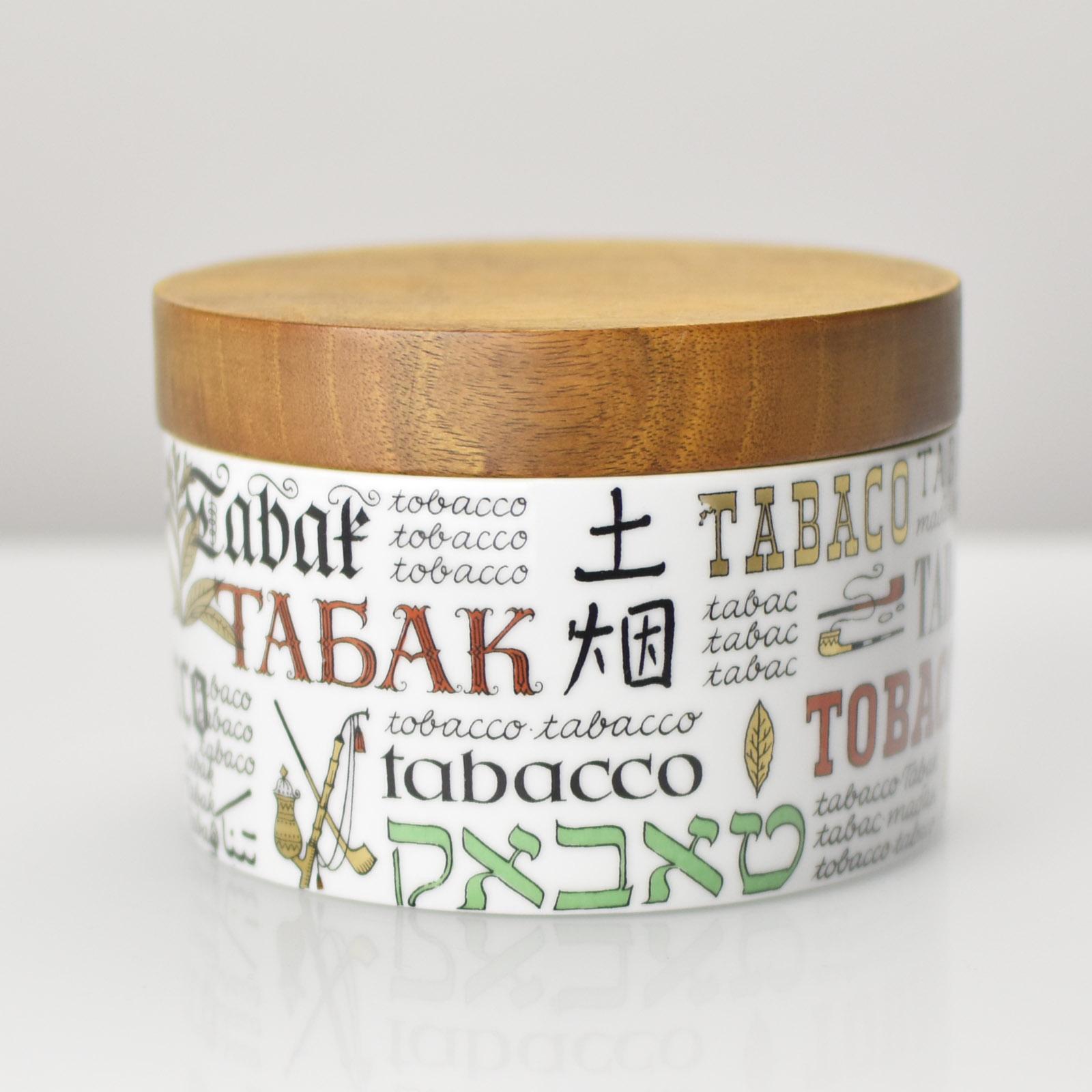 Mid-Century Porcelain Tobacco Jar with Wood Lid, Italian Style Typography For Sale 2