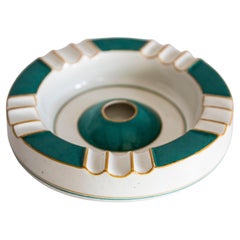 Vintage Mid Century Porcelain White and Acqua Blue Green Ashtray, Europe, 1960s