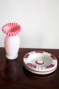 Mid Century Porcelain White and Pink Ashtray, Europe, 1960s