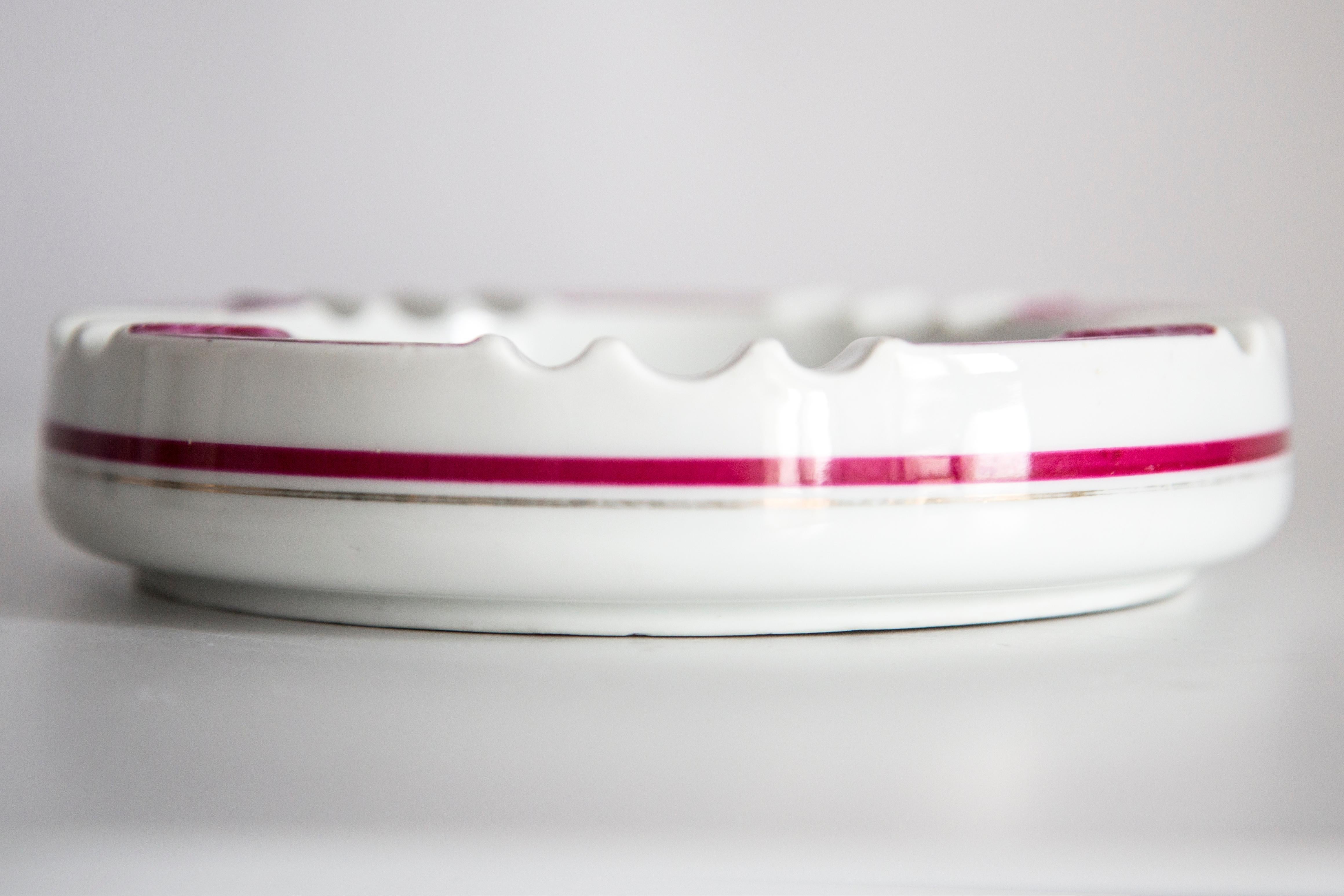 20th Century Mid Century Porcelain White and Pink Ashtray, Europe, 1960s
