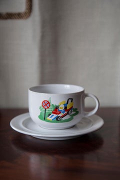 Mid Century Porcelain White Lego Formula 1 Tea Coffee Service Cups, Poland, 1960