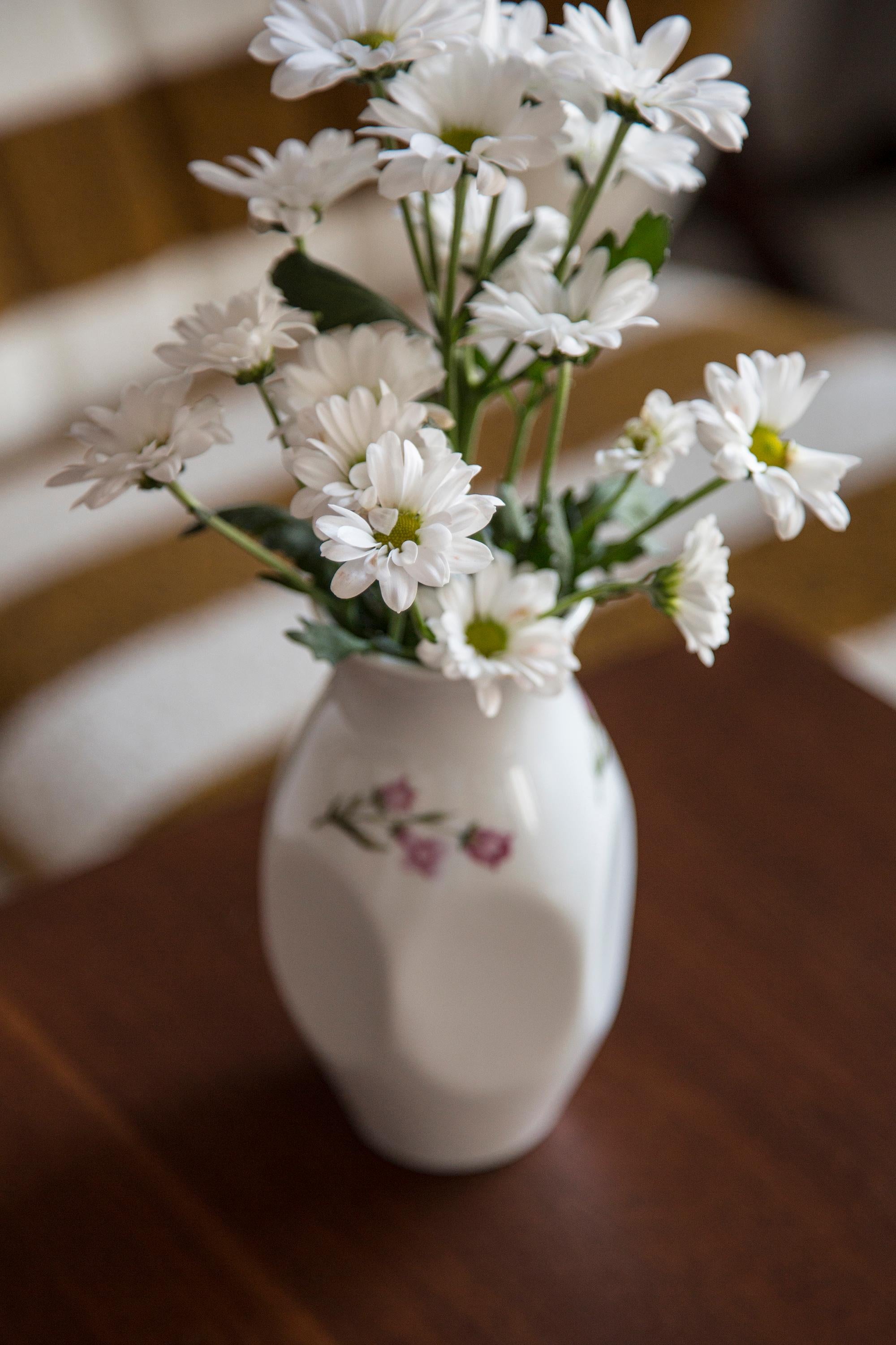 Hand-Painted Midcentury Porcelain White Mini Vase with Roses, Hand Painted, Europe, 1960s For Sale