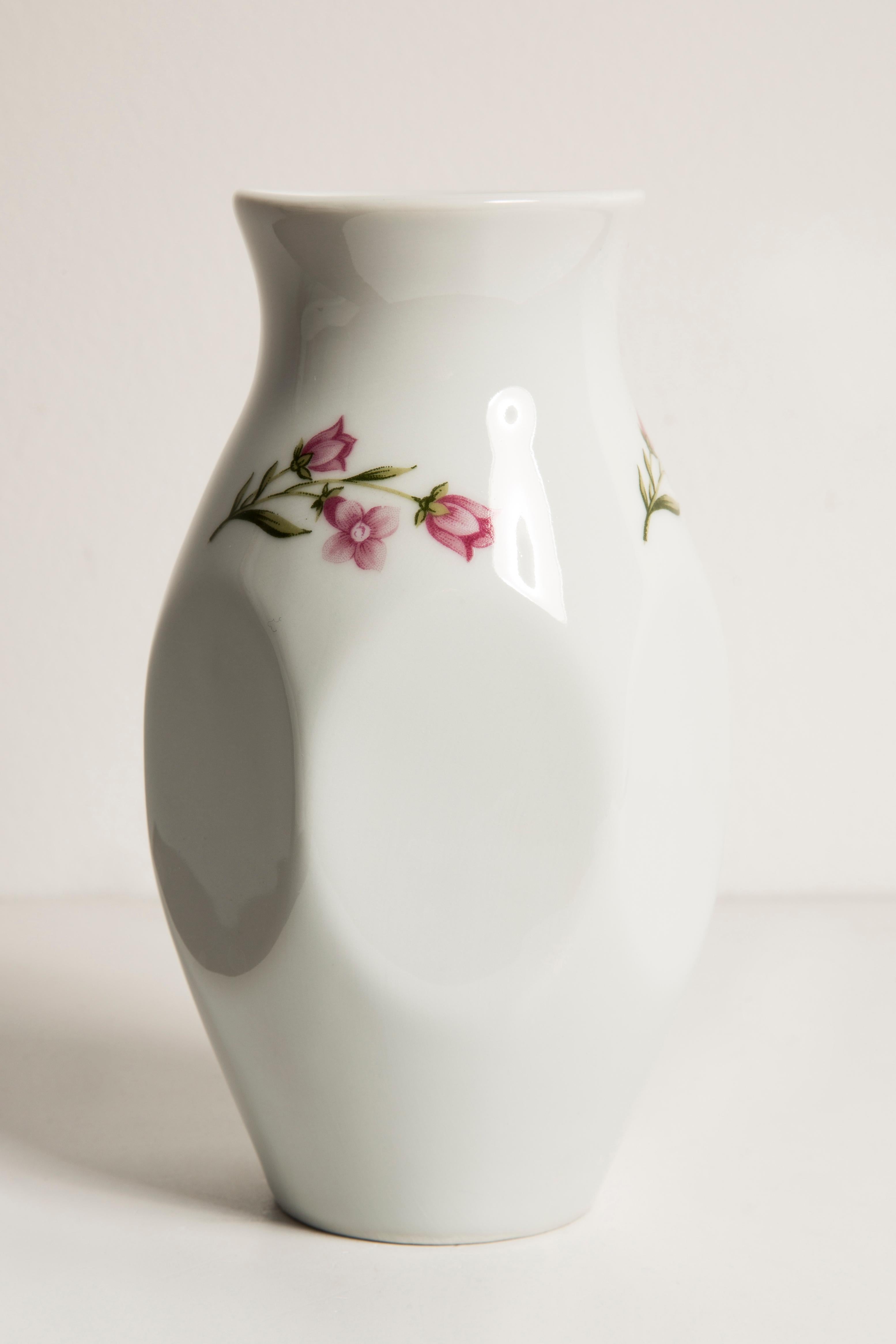 20th Century Midcentury Porcelain White Mini Vase with Roses, Hand Painted, Europe, 1960s For Sale