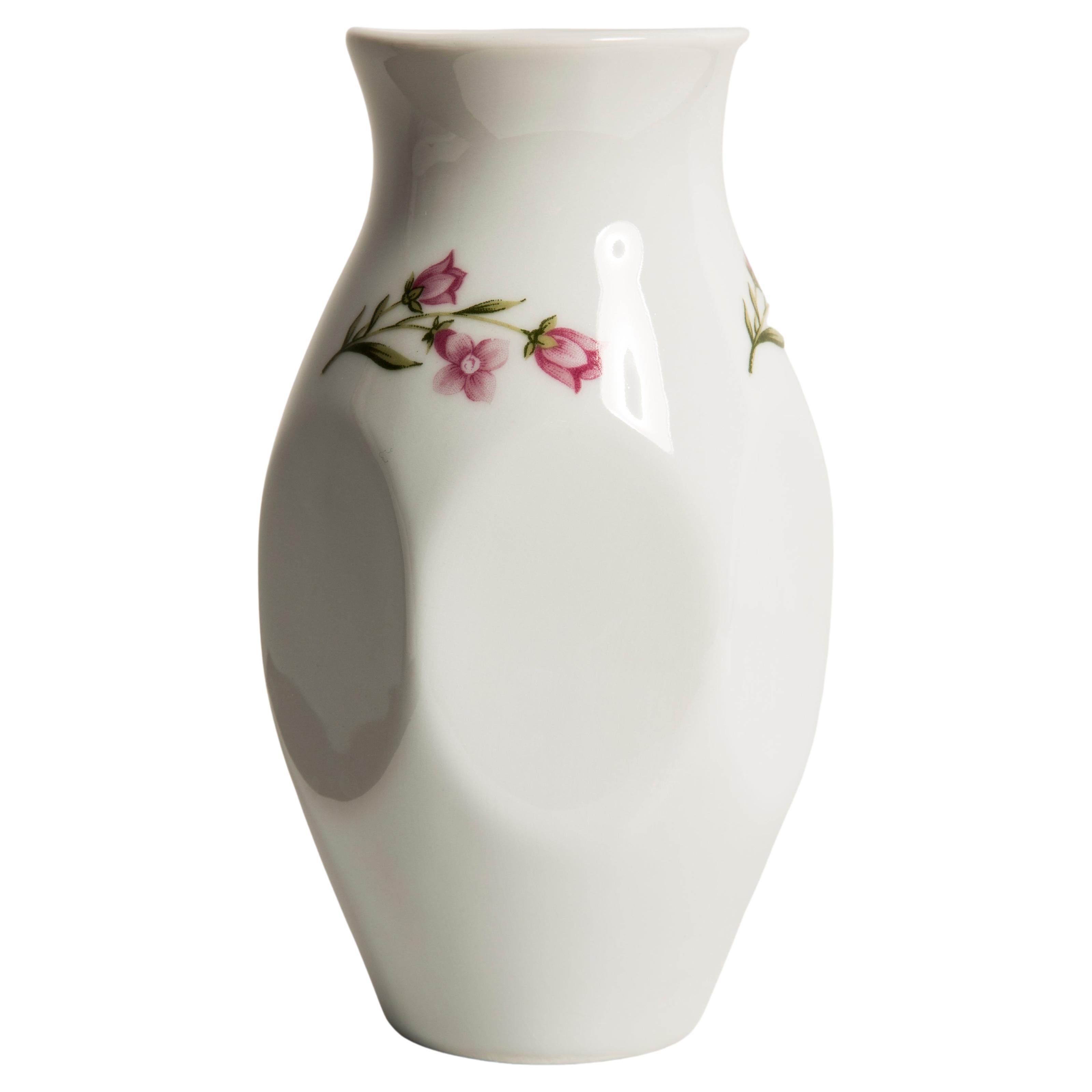 Midcentury Porcelain White Mini Vase with Roses, Hand Painted, Europe, 1960s