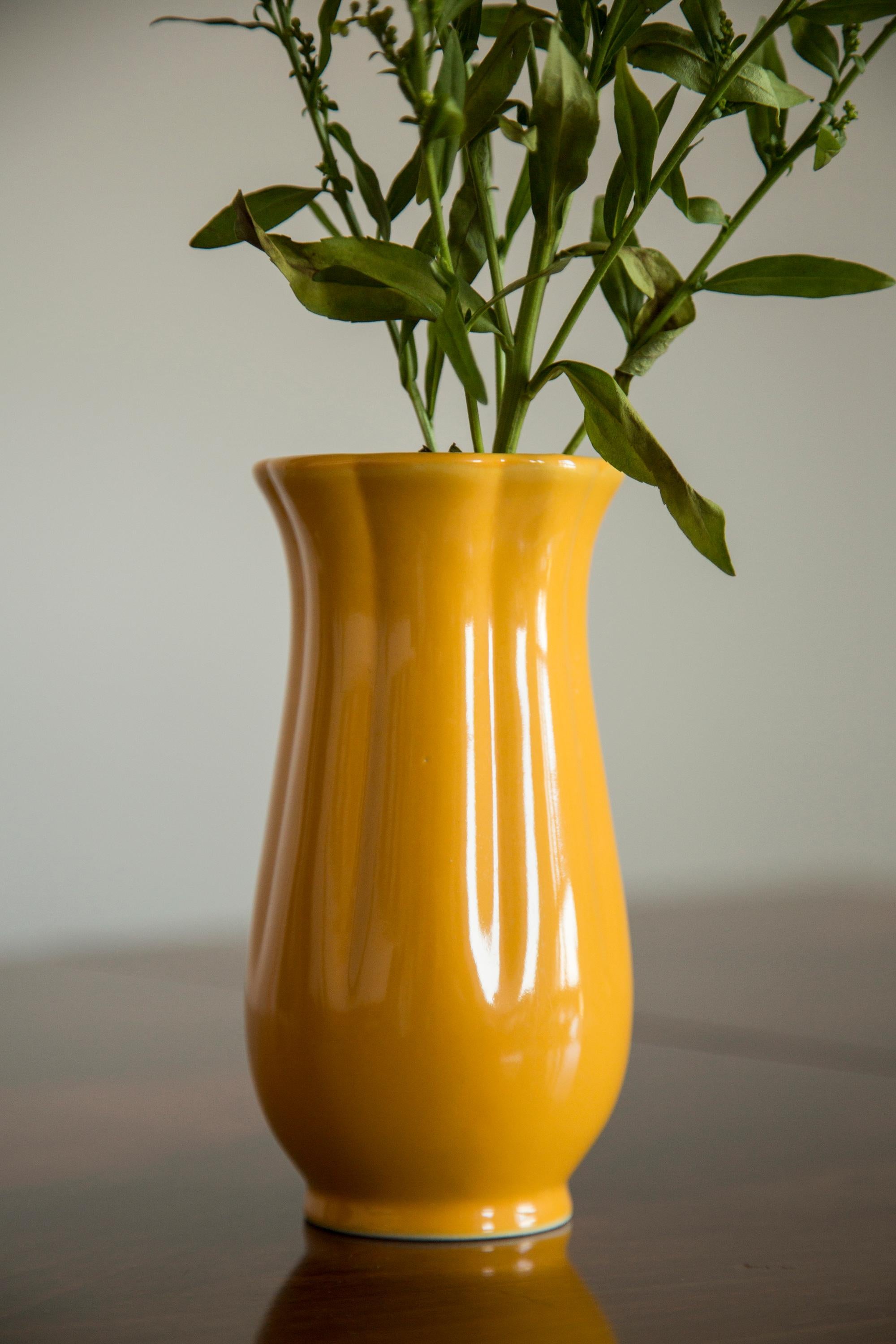 Polish Midcentury Porcelain Yellow Mini Vase, Europe, 1960s For Sale