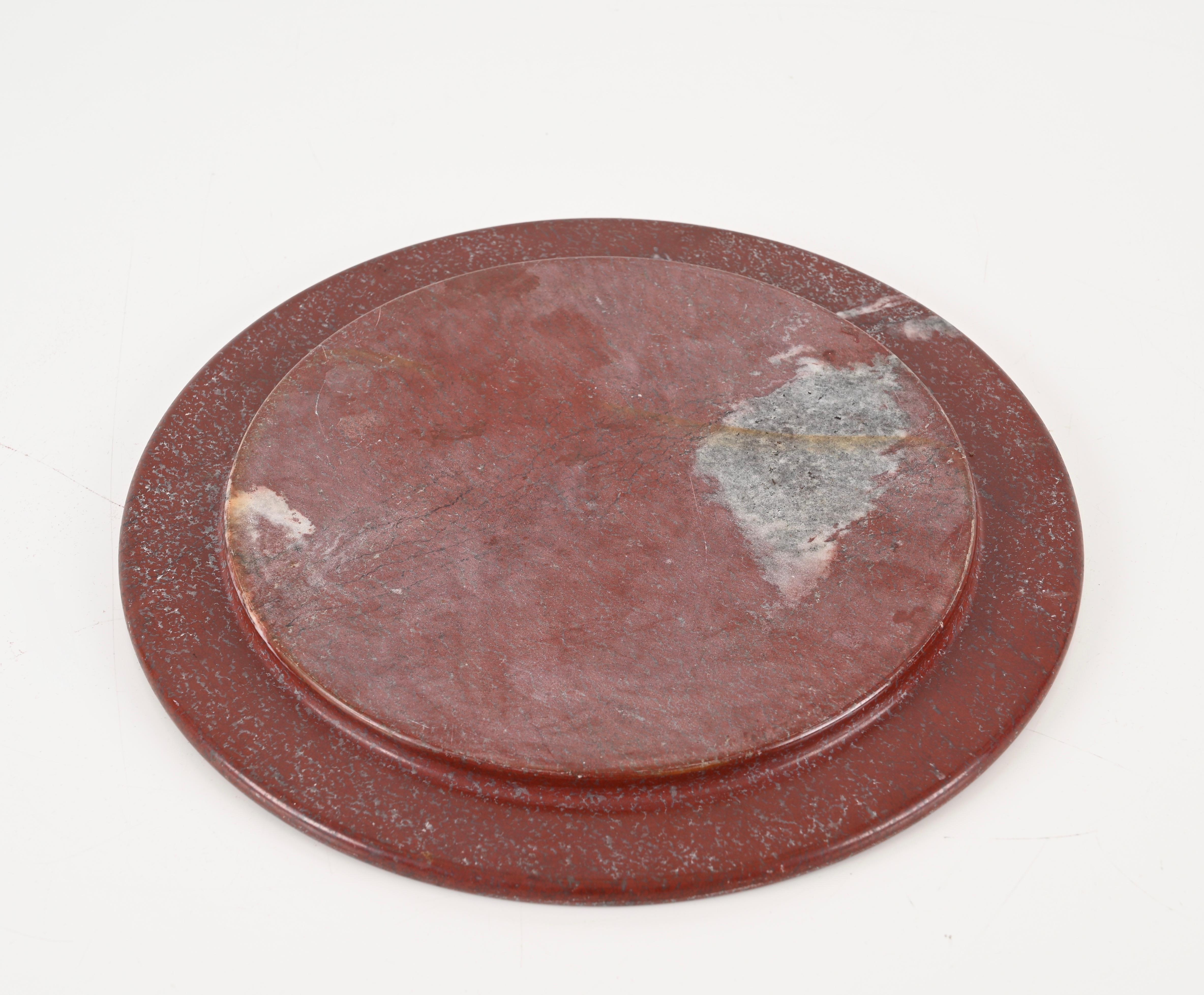 Mid-Century Porphyry Red Marble Italian Round Decorative Plate, 1950s  For Sale 6