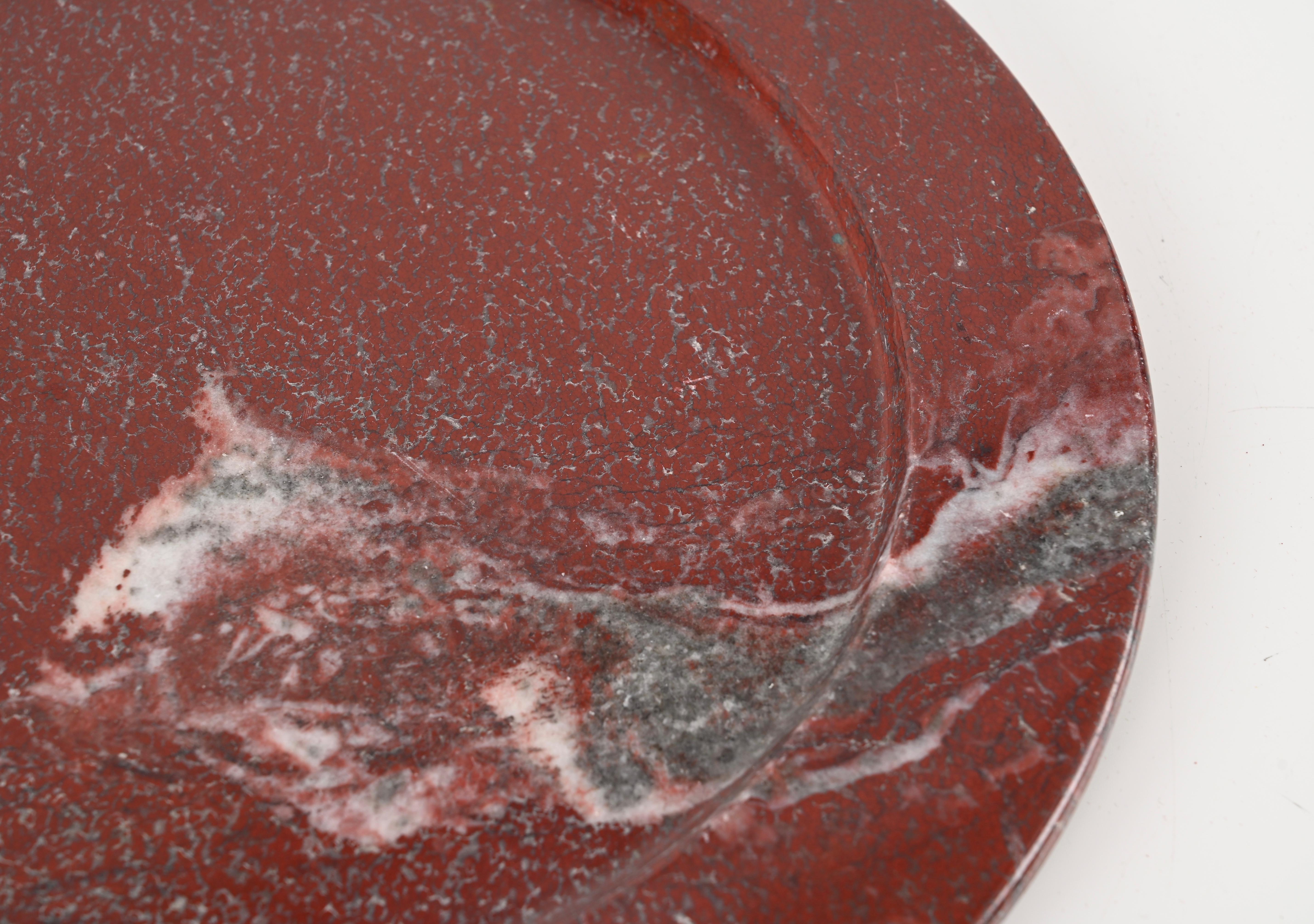 Mid-20th Century Mid-Century Porphyry Red Marble Italian Round Decorative Plate, 1950s  For Sale