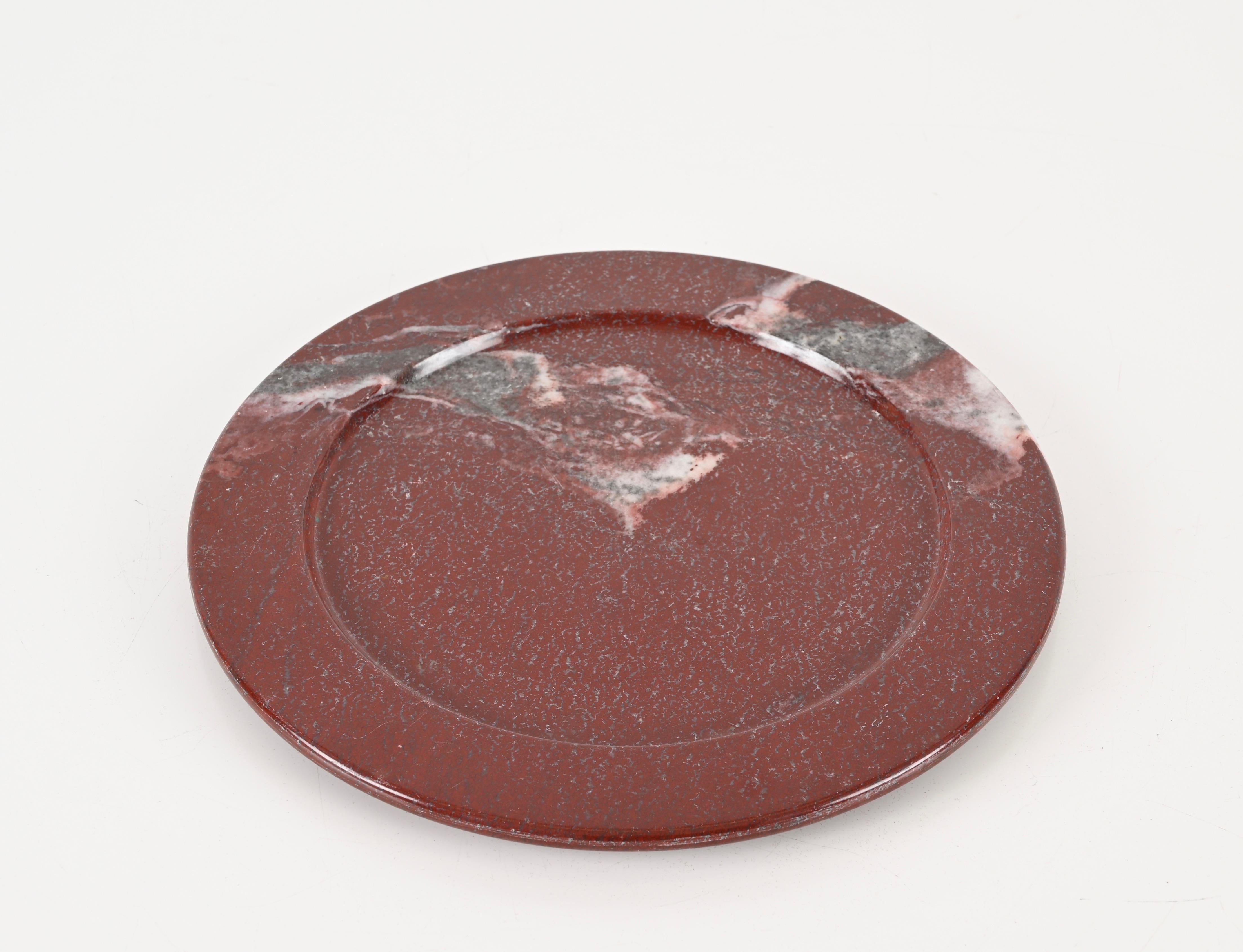 Mid-Century Porphyry Red Marble Italian Round Decorative Plate, 1950s  For Sale 1