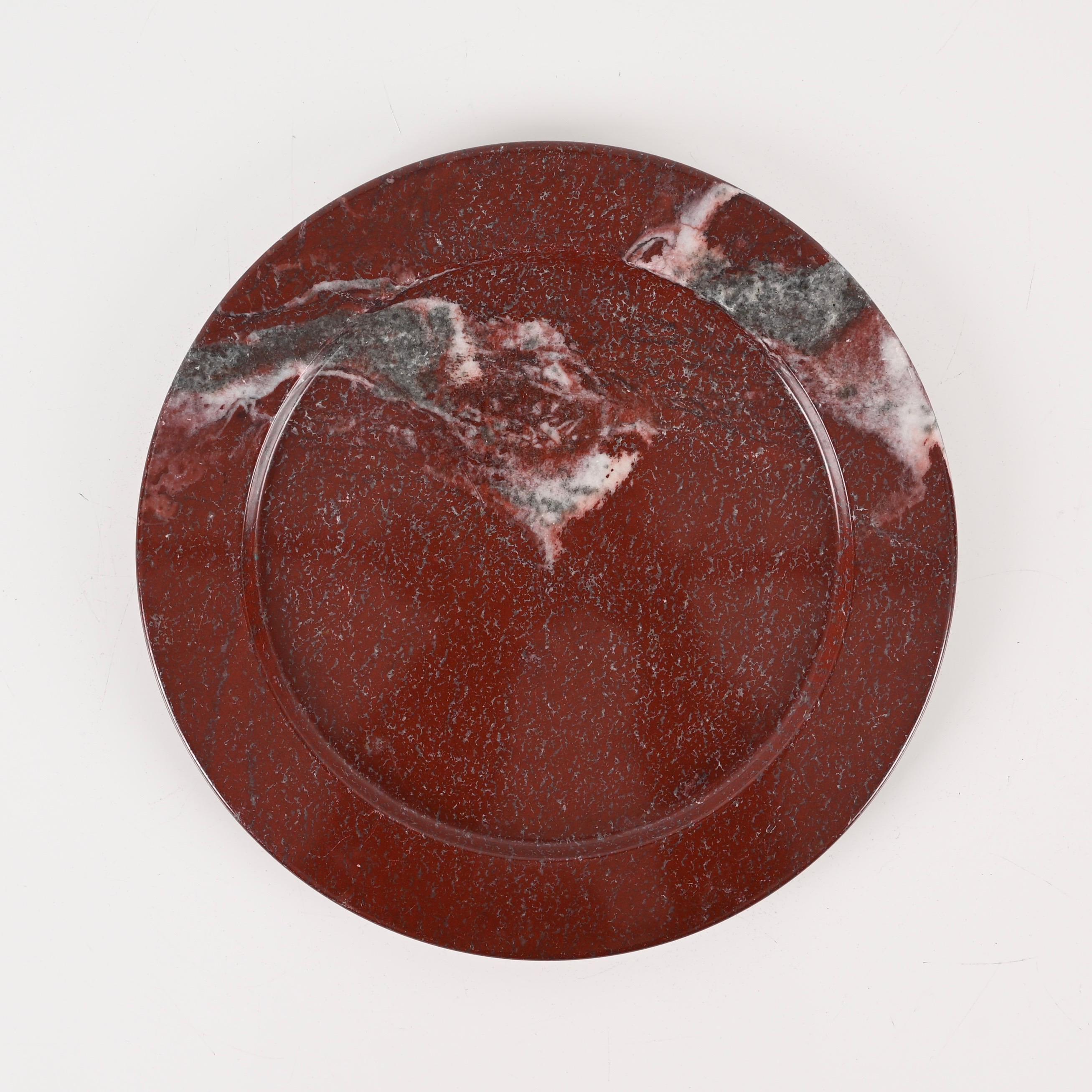 Mid-Century Porphyry Red Marble Italian Round Decorative Plate, 1950s  For Sale 2