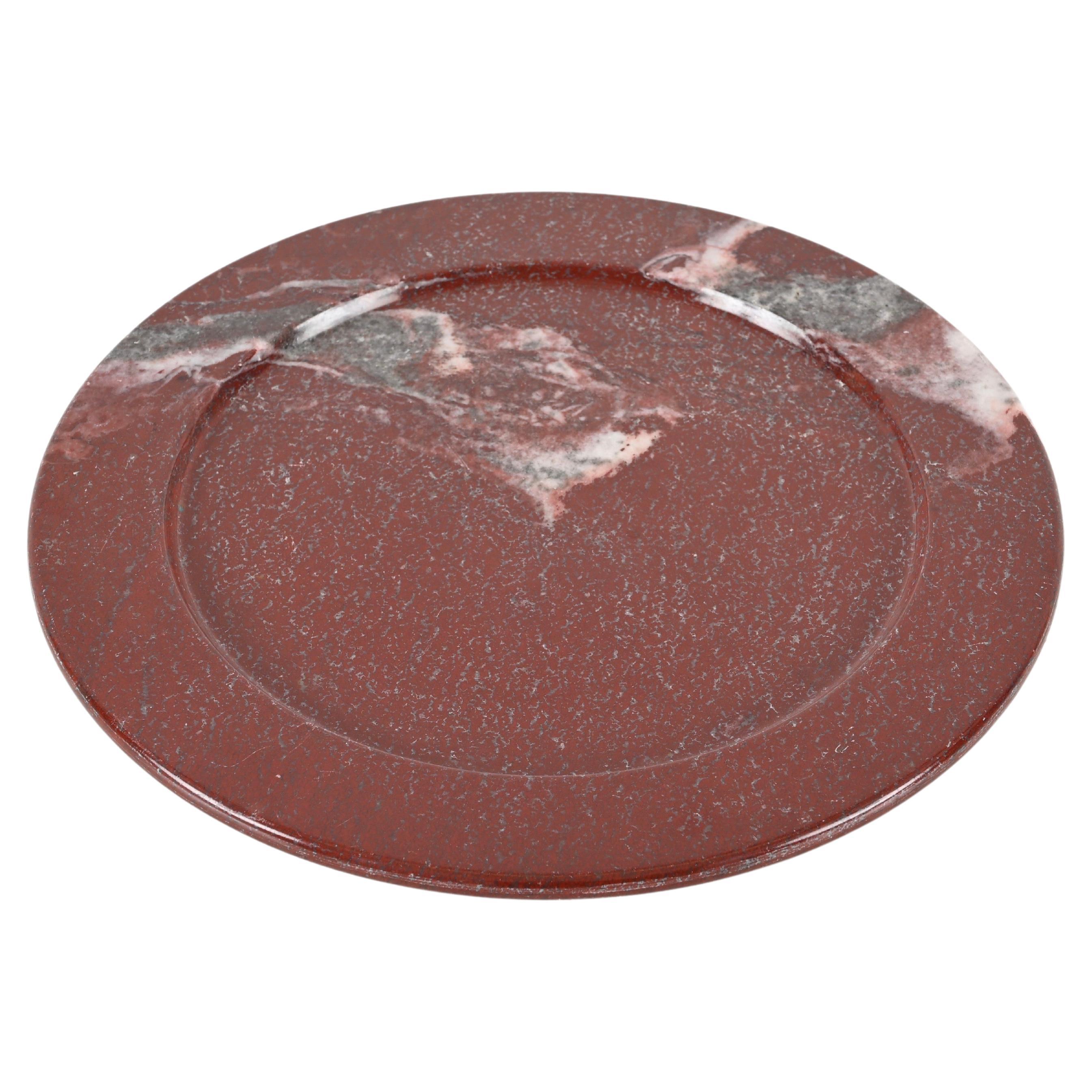 Mid-Century Porphyry Red Marble Italian Round Decorative Plate, 1950s 
