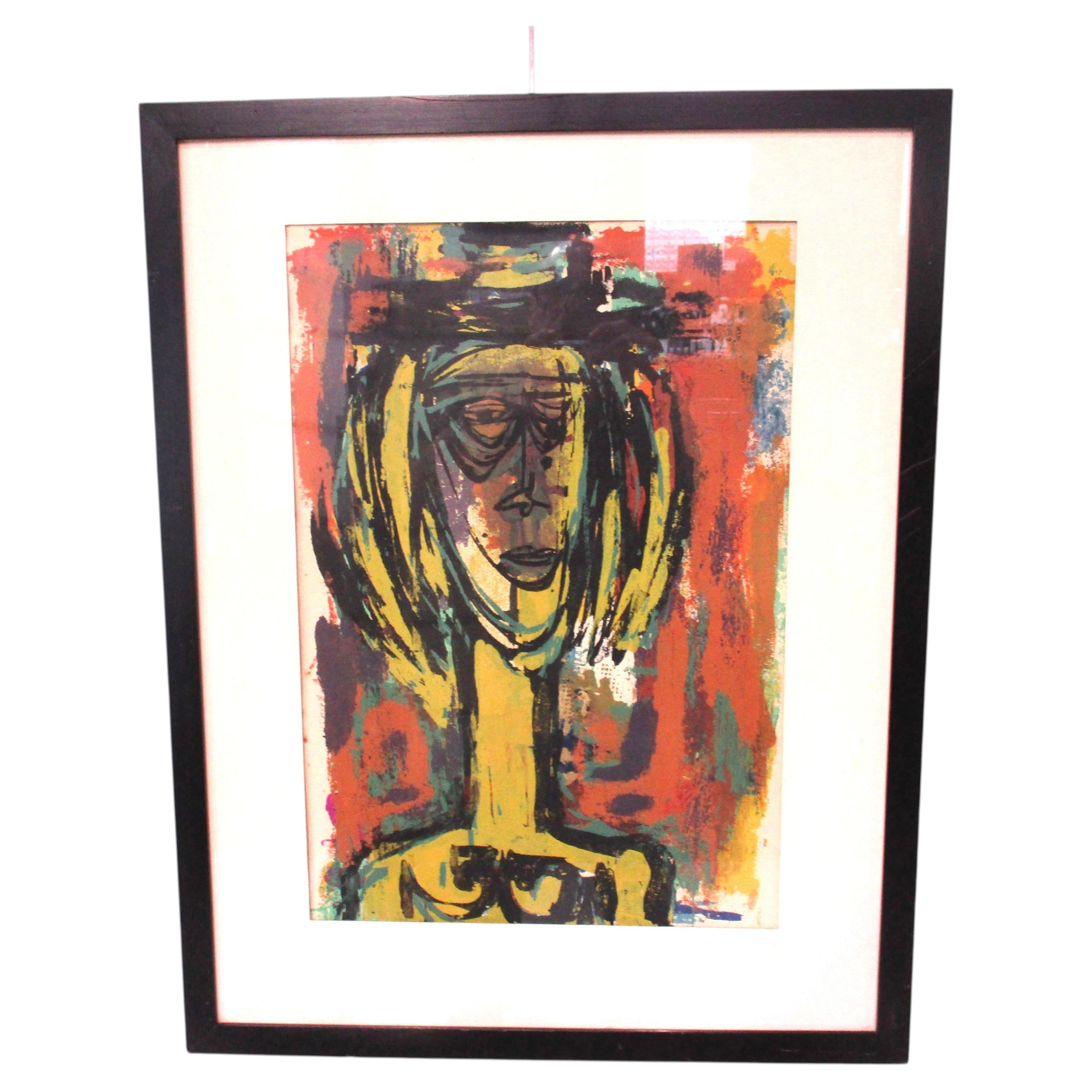 Mid Century Portrait Mixed Media Woodblock Print by Rita Wasserman