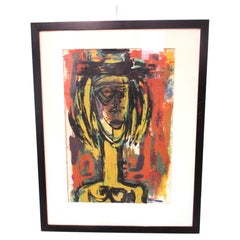 Mid Century Portrait Mixed Media Woodblock Print by Rita Wasserman