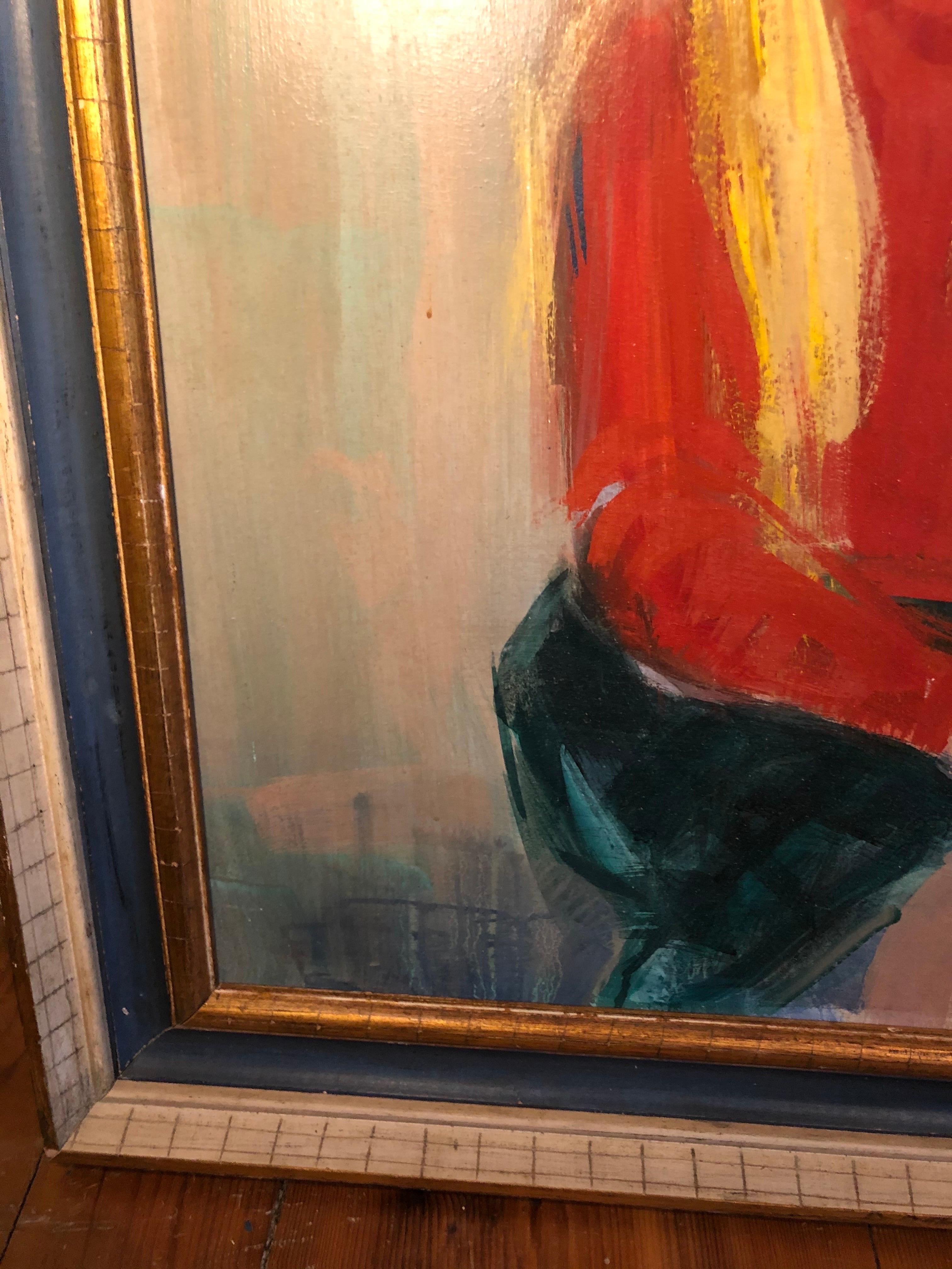 Large Mid Century Portrait of a Girl on Board For Sale 4