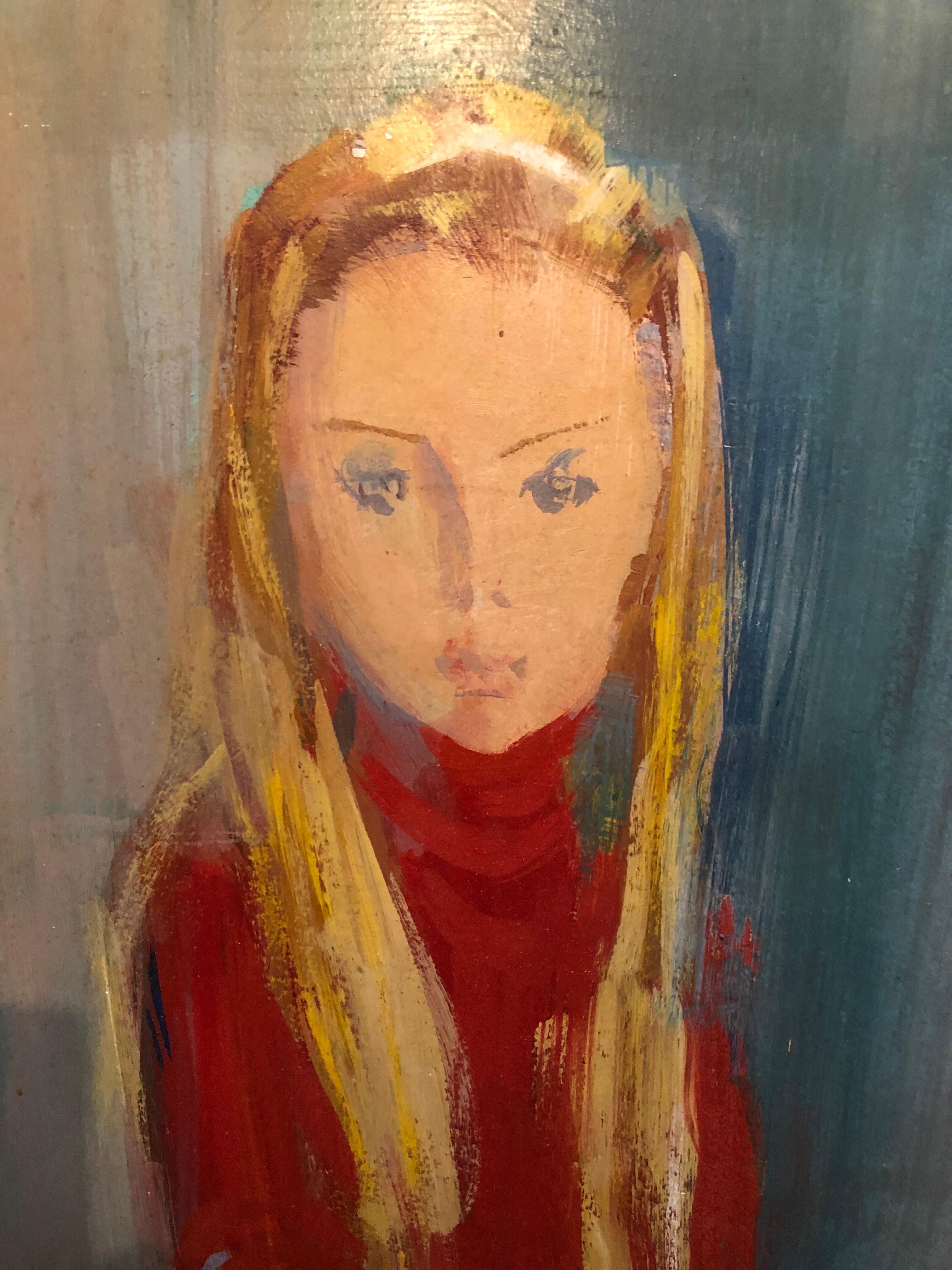 Mid-Century Modern Large Mid Century Portrait of a Girl on Board For Sale