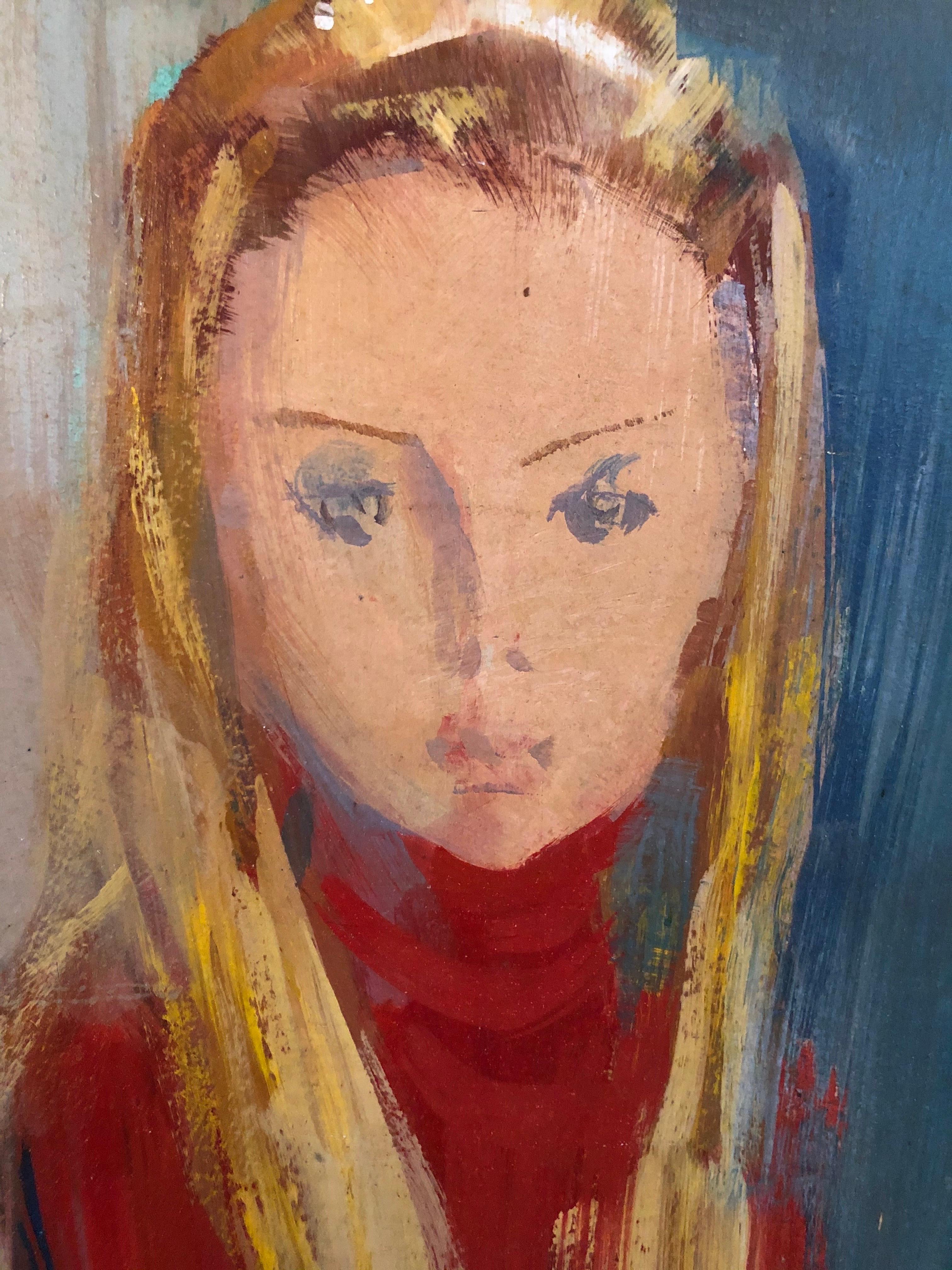 American Large Mid Century Portrait of a Girl on Board For Sale
