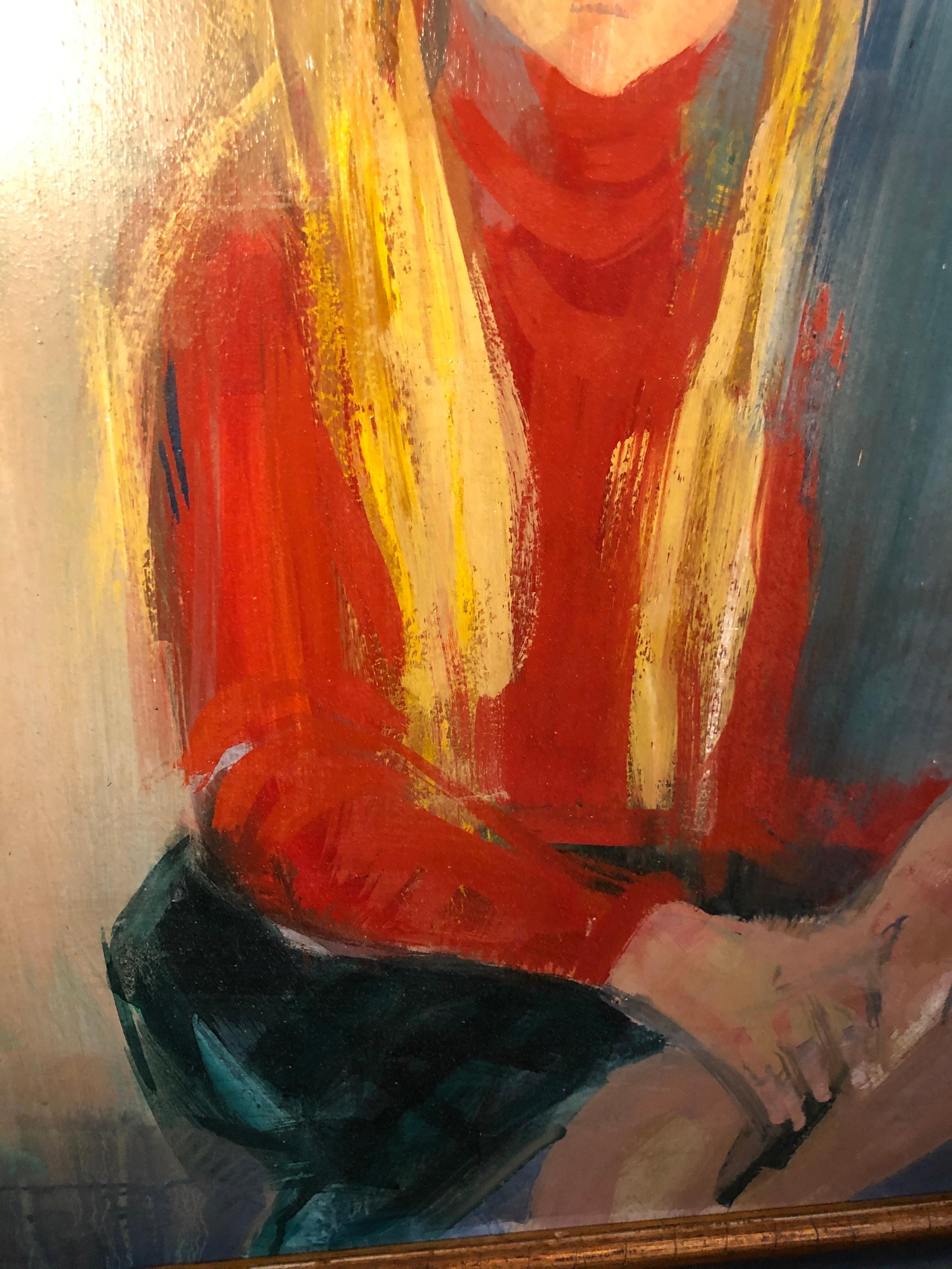Large Mid Century Portrait of a Girl on Board For Sale 1