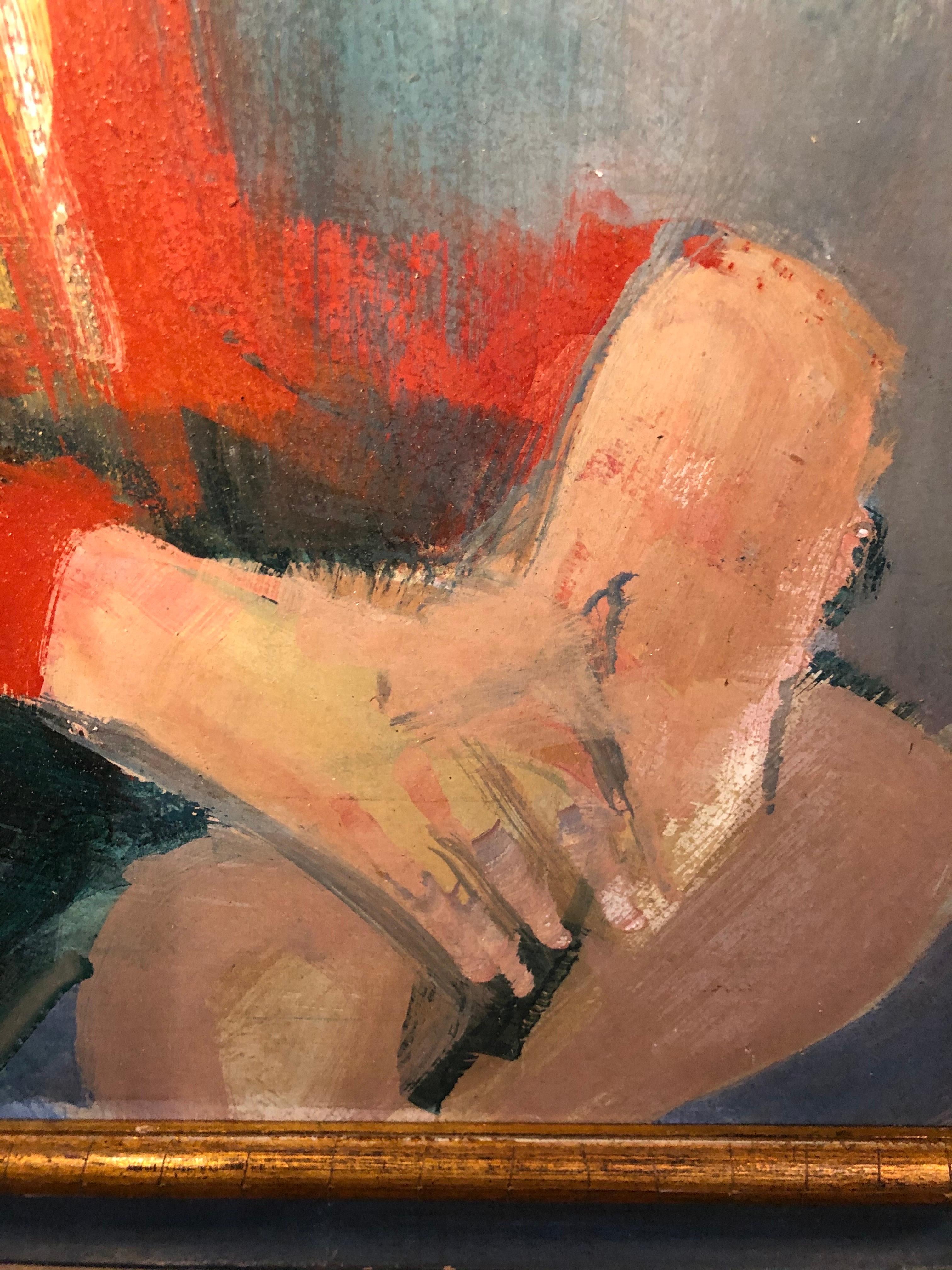 Large Mid Century Portrait of a Girl on Board For Sale 2
