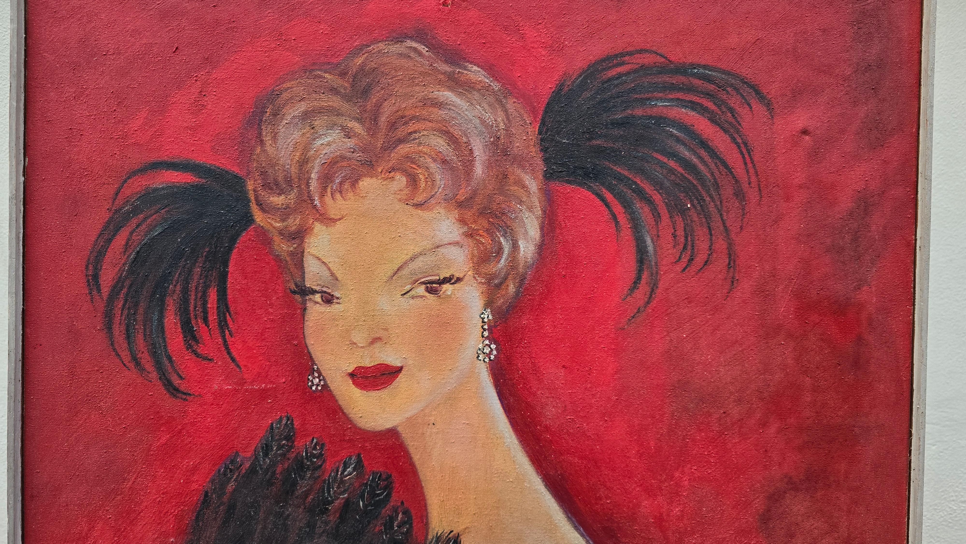 Portrait d'une dame à l'éventail, milieu du siècle, 1958 Bon état - En vente à Antwerp, BE
