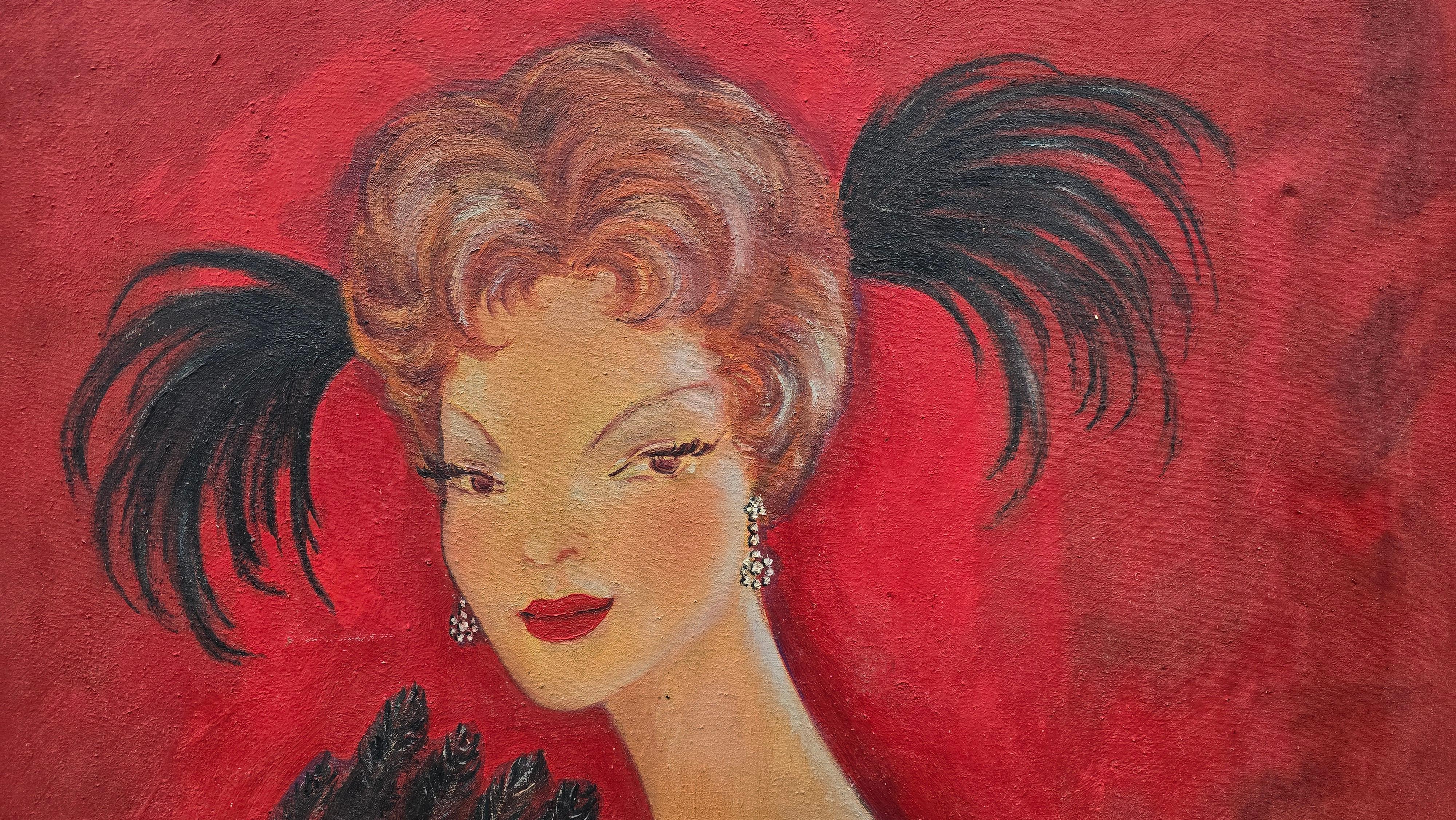 20ième siècle Portrait d'une dame à l'éventail, milieu du siècle, 1958 en vente