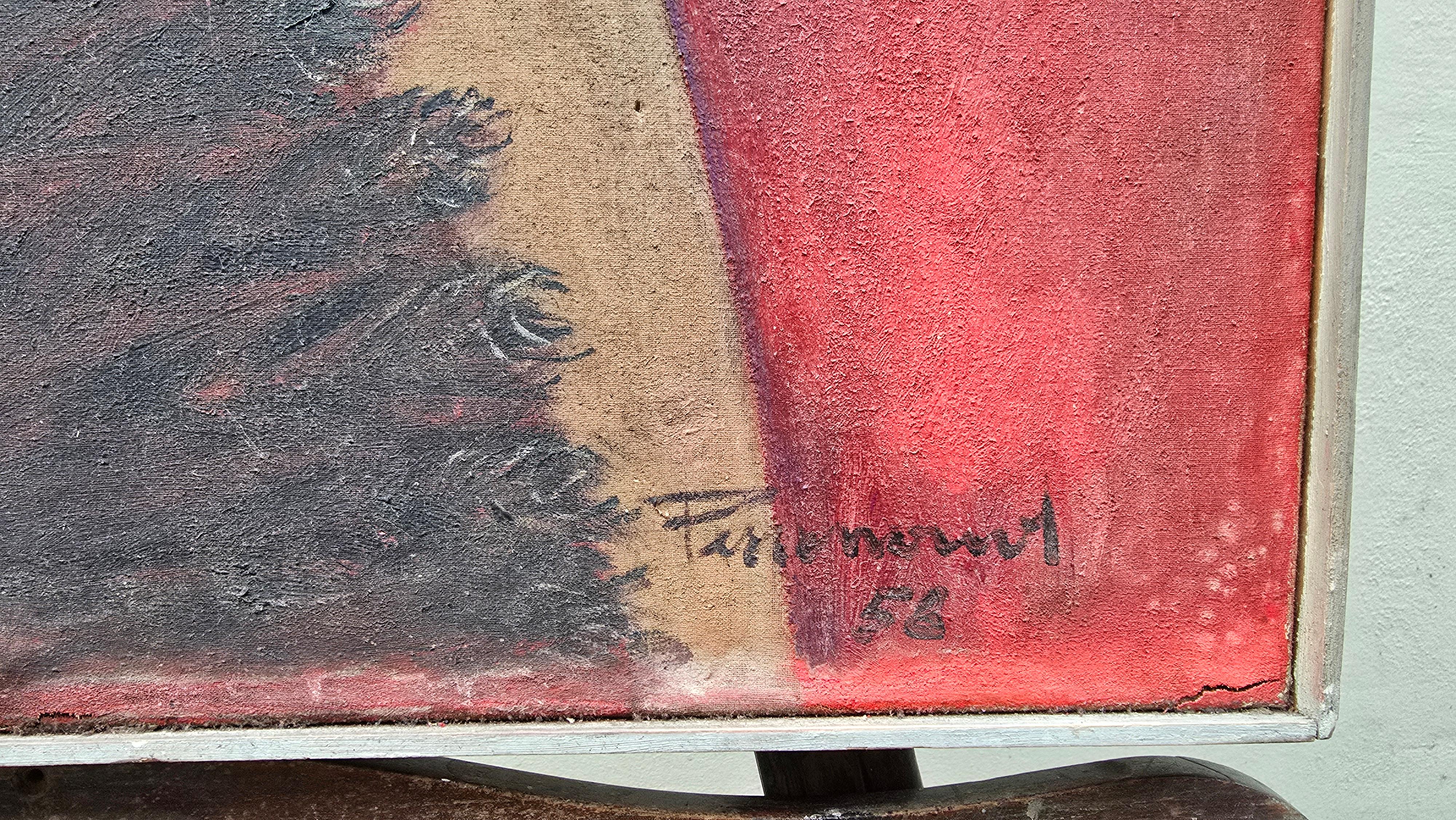 Toile Portrait d'une dame à l'éventail, milieu du siècle, 1958 en vente
