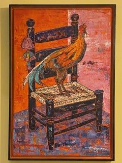 Mid Century Portrait of a Rooster On a Chair signed G Weihl 1969