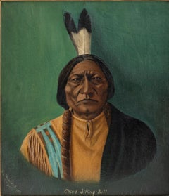 Mid-Century Portrait of Chief Sitting Bull Oil Painting