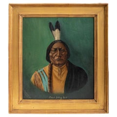 Mid-Century Portrait of Chief Sitting Bull Oil Painting
