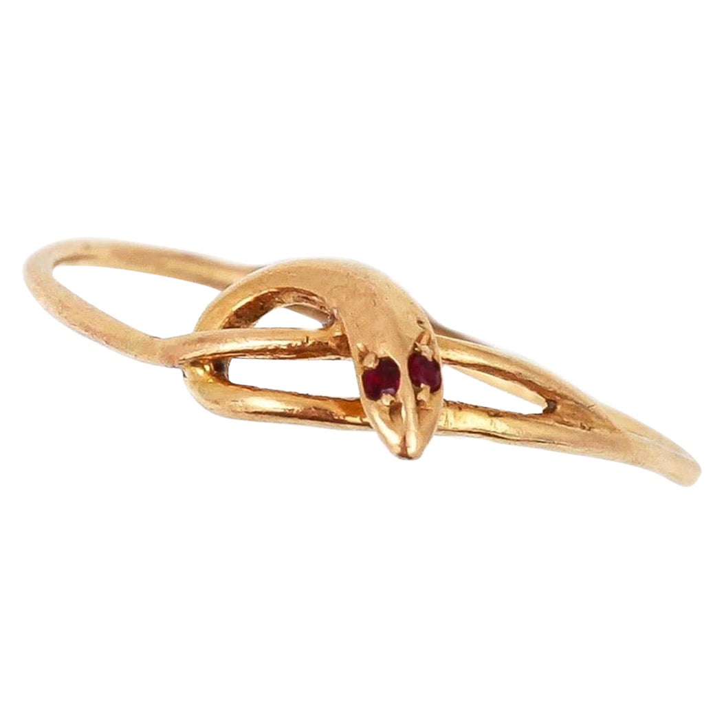 Mid century Portuguese 18ct Gold Ruby Eyed Snake Ring, Circa 1960