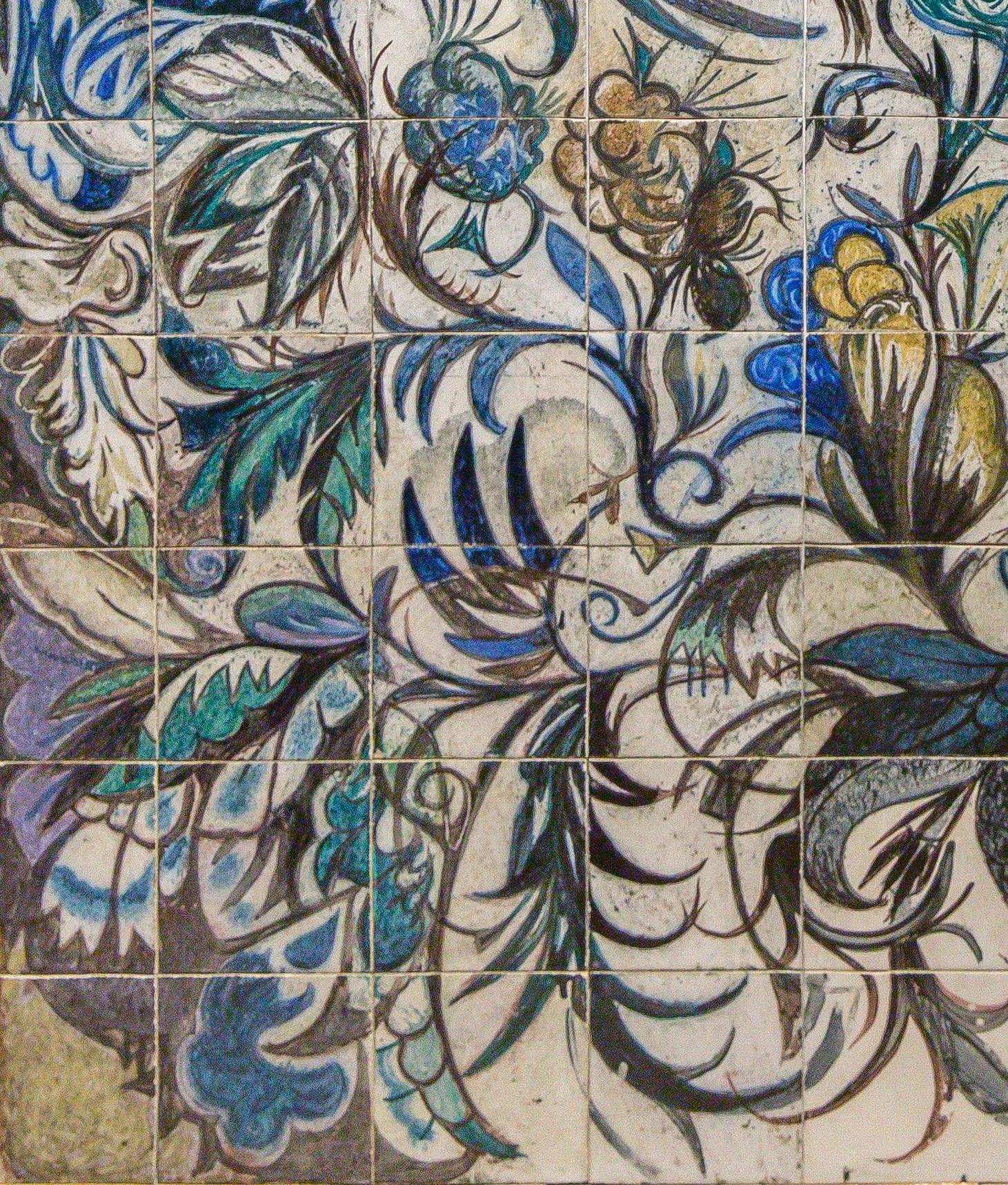 Portugiesische Azulejos-Wandgemälde aus der Mitte des Jahrhunderts von Jorge Barradas in Gelb und Blau im Angebot 5