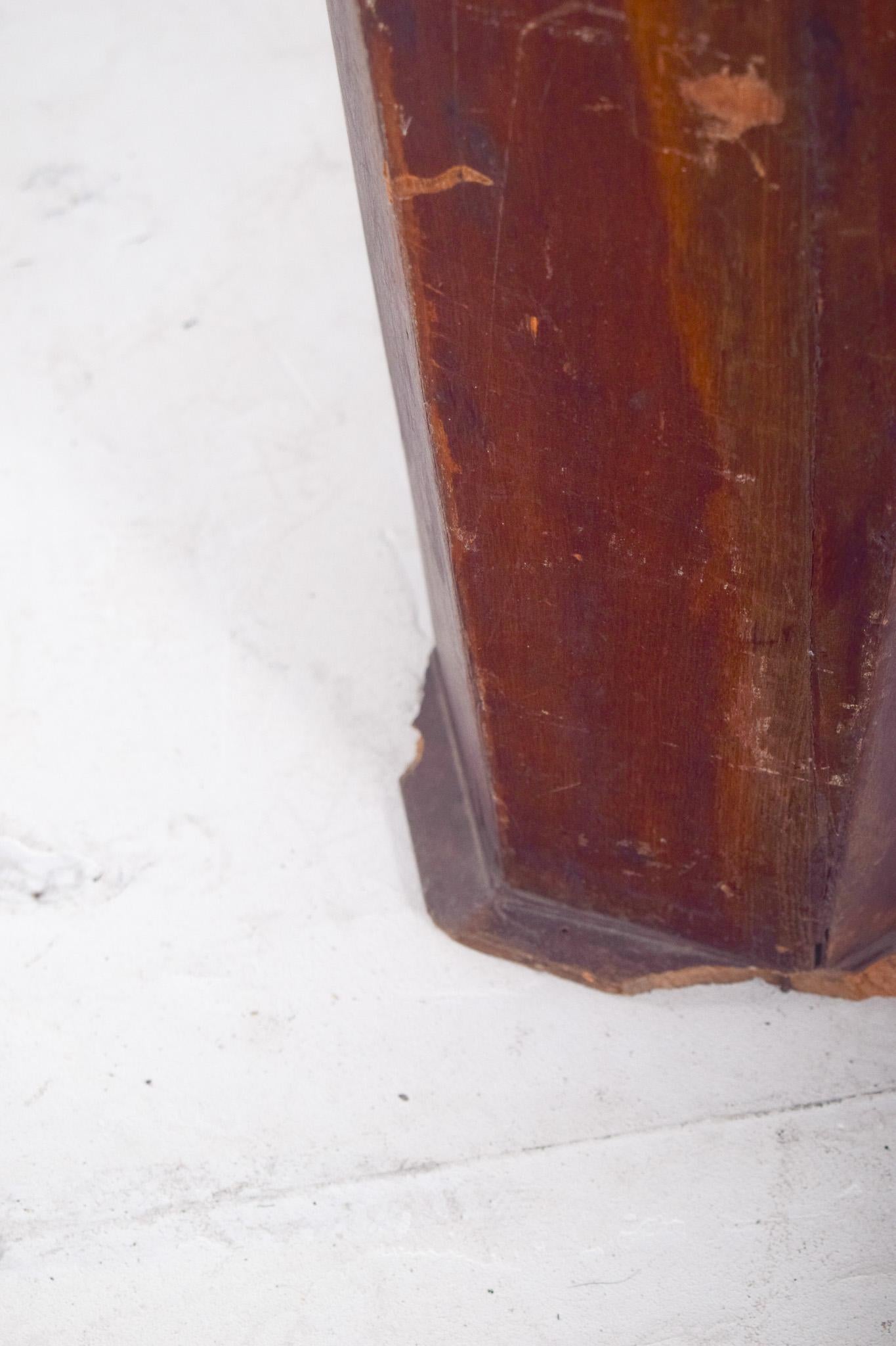 Wood Mid-Century Portuguese Hexagonal Trash Can For Sale