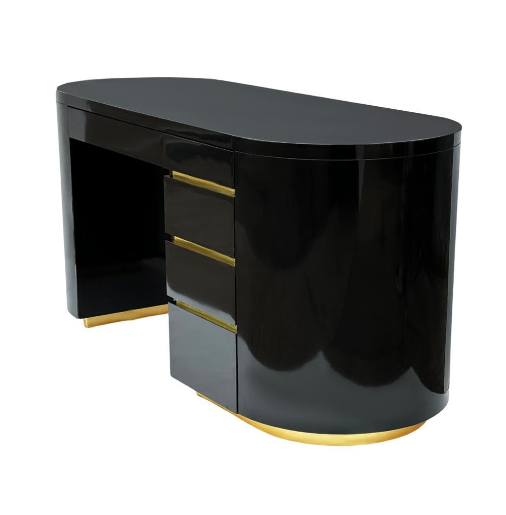 Mid-Century Modern Mid-Century Post Modern Black & Brass Desk after Gilbert Rohde in Art Deco Form For Sale