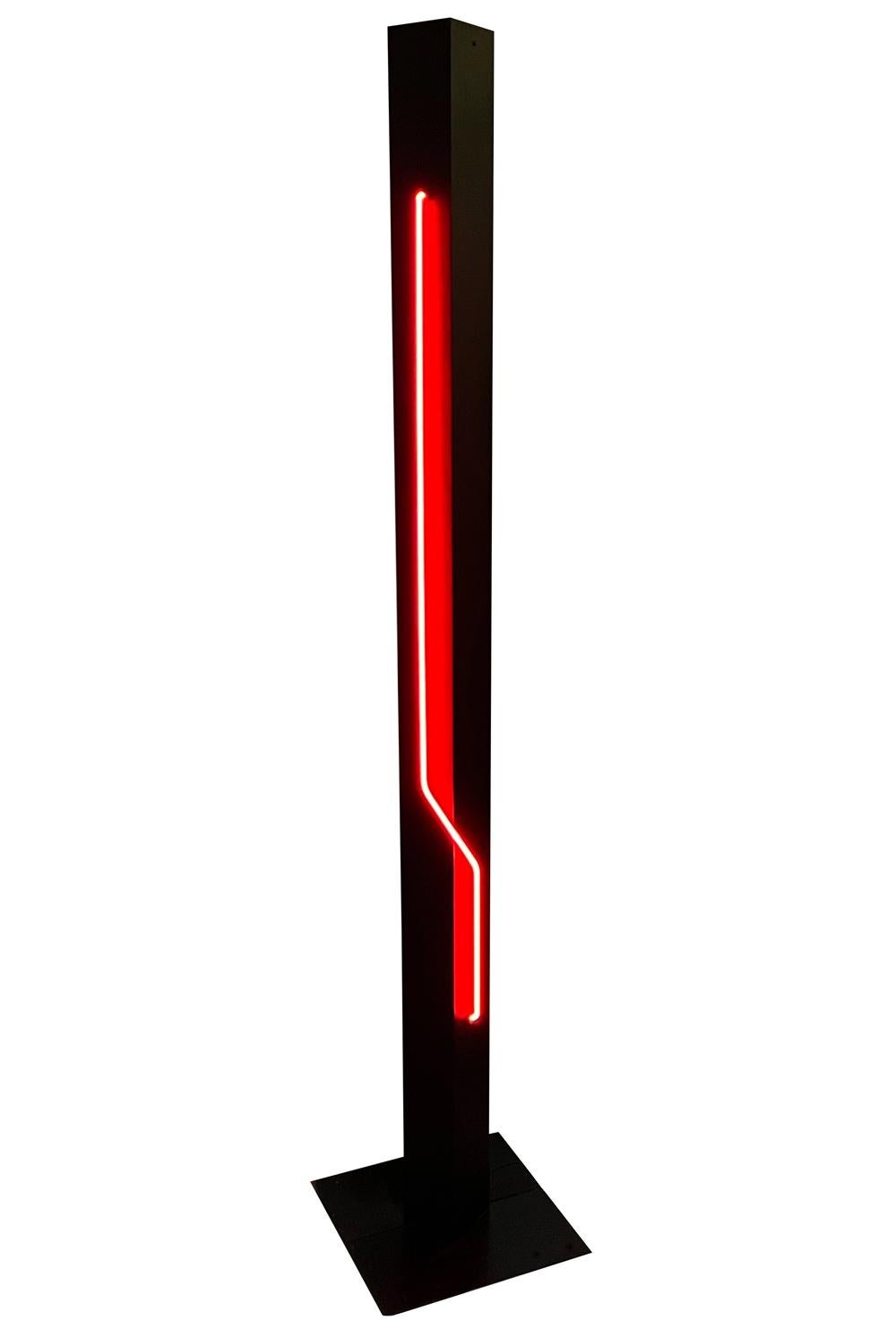 Post-Modern Mid-Century Post Modern Black with Red Torchiere Neon Floor Lamp by Rudi Stern For Sale