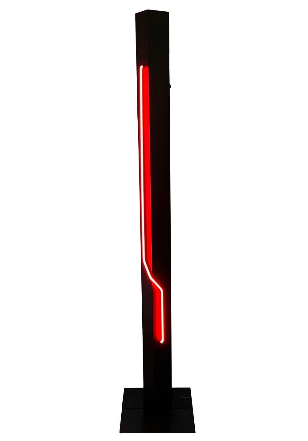 Mid-Century Post Modern Black with Red Torchiere Neon Floor Lamp by Rudi Stern In Good Condition For Sale In Philadelphia, PA