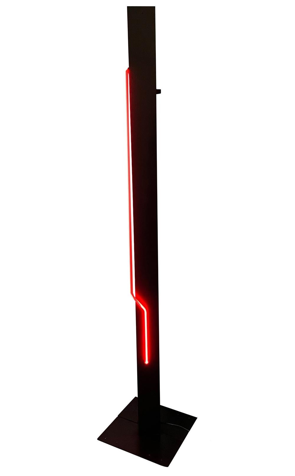 Late 20th Century Mid-Century Post Modern Black with Red Torchiere Neon Floor Lamp by Rudi Stern For Sale