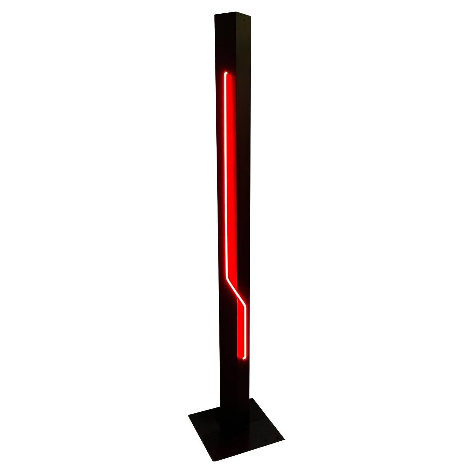 Mid-Century Post Modern Black with Red Torchiere Neon Floor Lamp by Rudi Stern For Sale