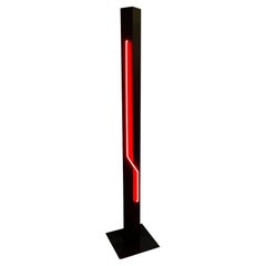 Mid-Century Post Modern Black with Red Torchiere Neon Floor Lamp by Rudi Stern